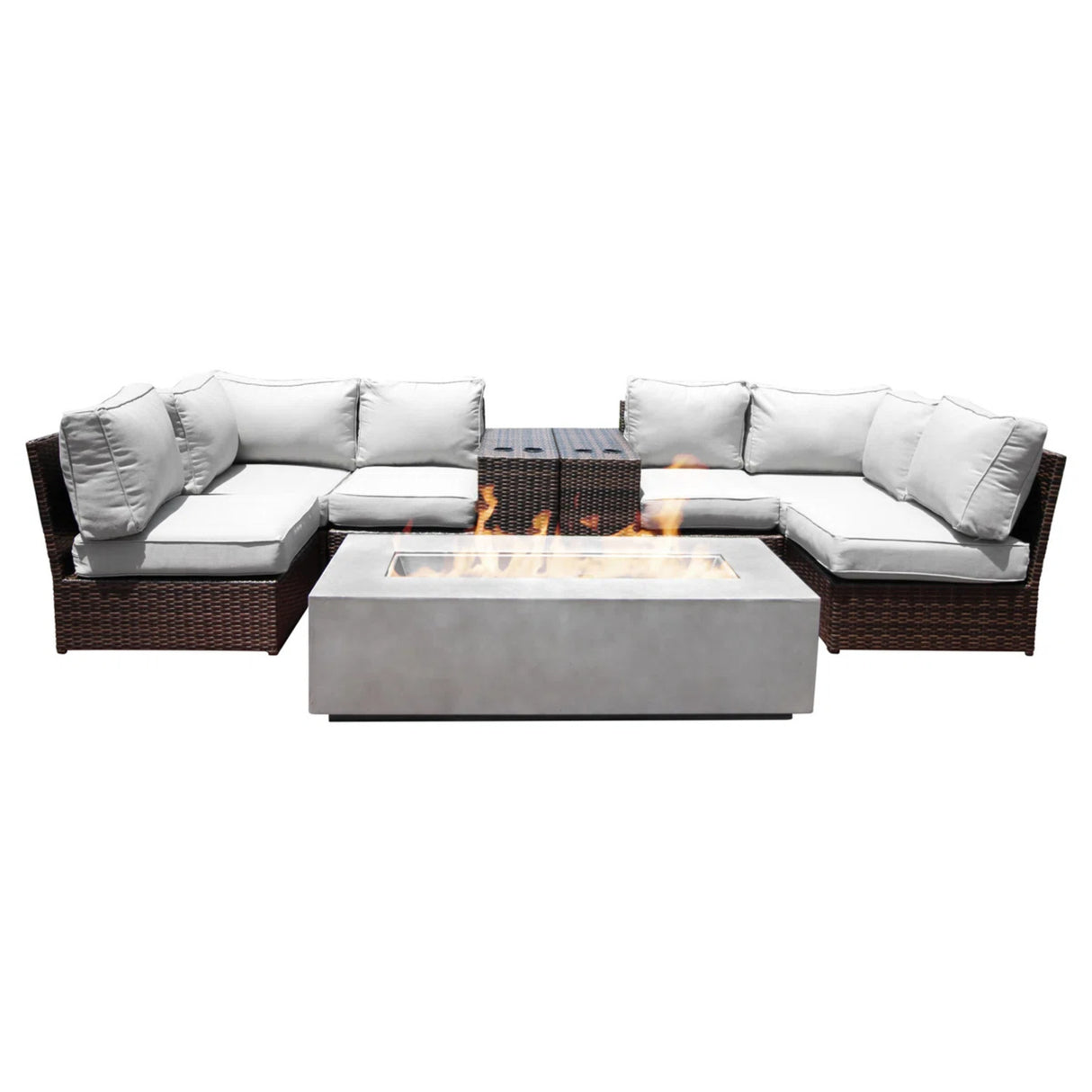 9-Piece Modular Wicker Outdoor Seating Group With Fire Pit