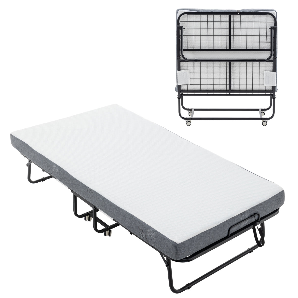 Memory Foam Folding Portable Guest Bed With Metal Frame