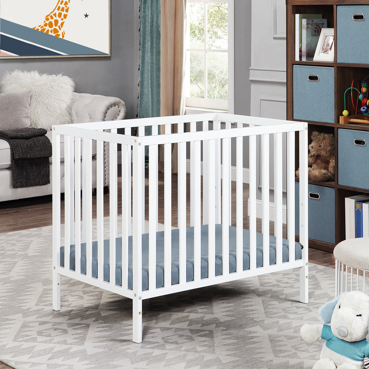 3-in-1 Convertible White Solid Wood Mini Crib With Mattress Pad