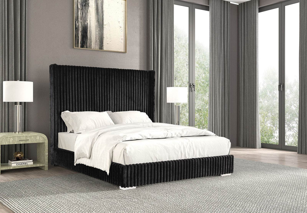 Full Size Contemporary Black Chenille Fabric Bed Frame