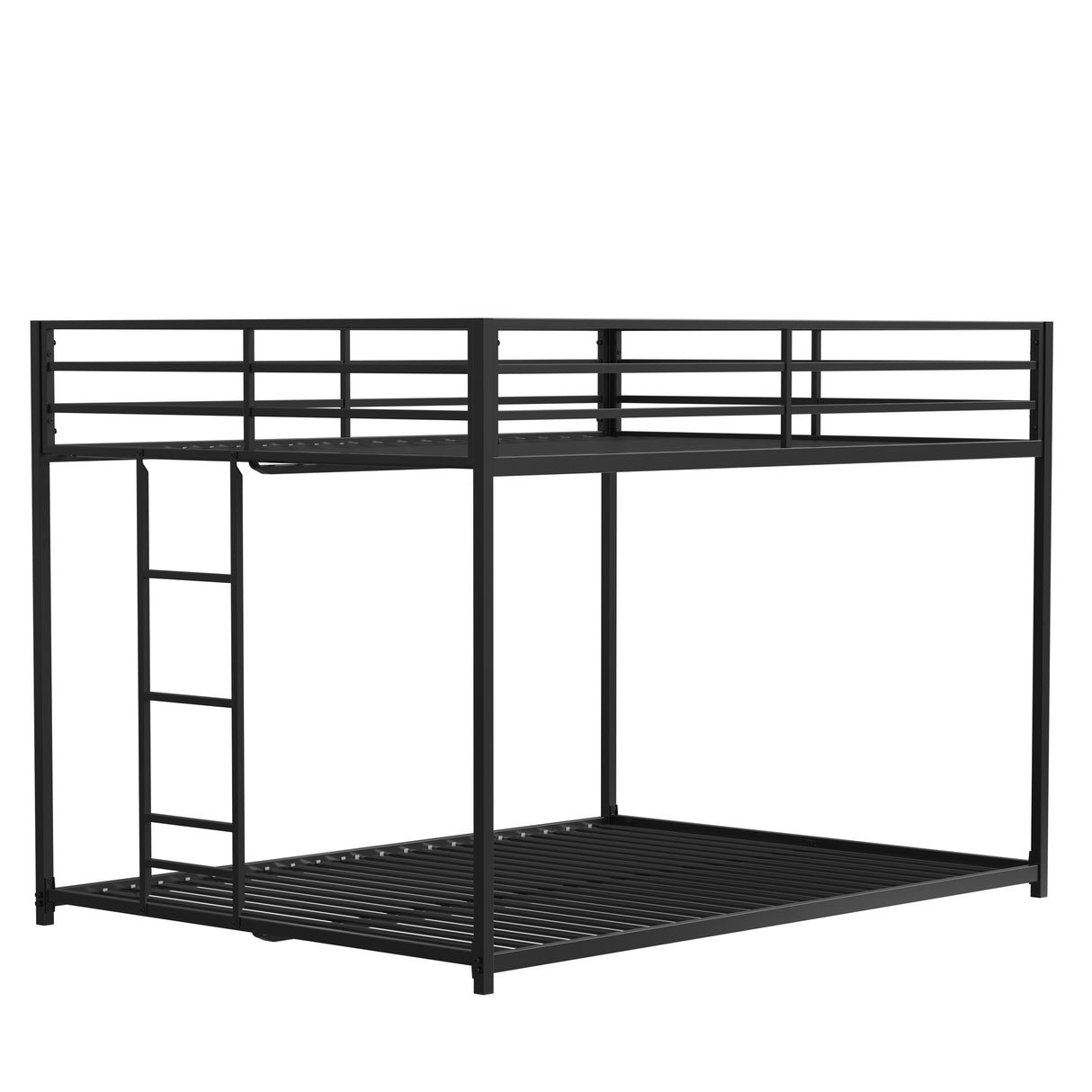 Full Over Full Metal Bunk Bed Frame With Ladder and Guardrails
