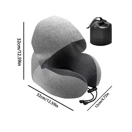 Travel U-Shaped Pillow Memory Foam Hooded Neck Pillow with Storage Bag Portable Sleeping Pillows for Car Office Aircraft Siesta