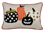 Halloween Pumpkin Embroidered Polka Dot Linen Throw Pillow