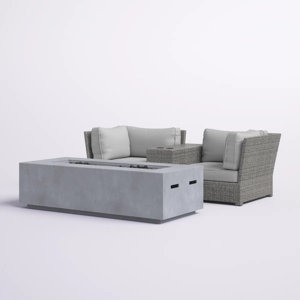 Two-Person Rattan Wicker Outdoor Seating Set With Fire Pit