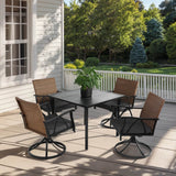 5 Piece Outdoor Wicker Patio Dining Set With Swivel Rocker Chairs