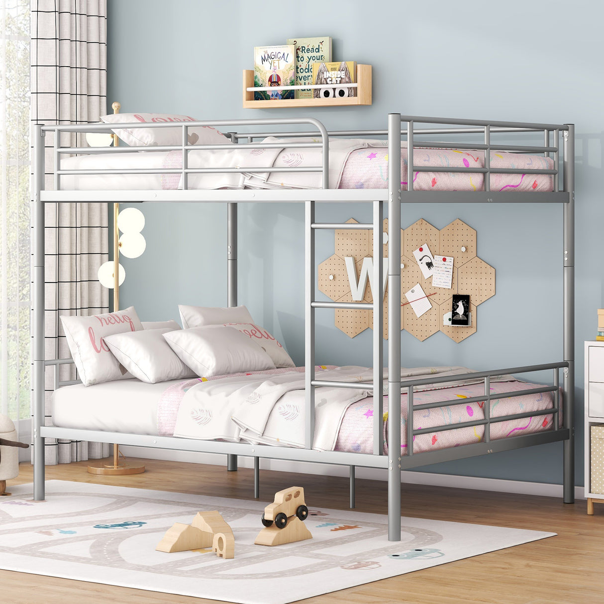 Full Over Full Iron Frame Silver Bunk Bed