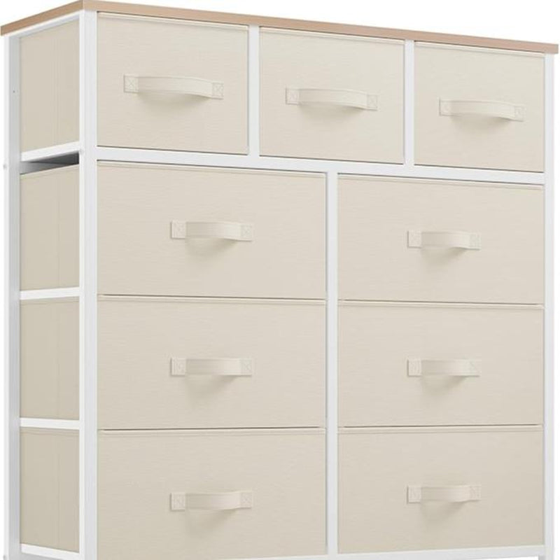 DWVO Chest of Drawer with 9 Drawers for Bedroom Fabric Dresser Storage Drawers with Handles Metal Frame for Living Room, Hallway, Nursery