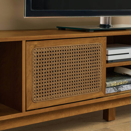 Mid Century Modern Solid Wood Rattan TV Stand - Sleep Galleria