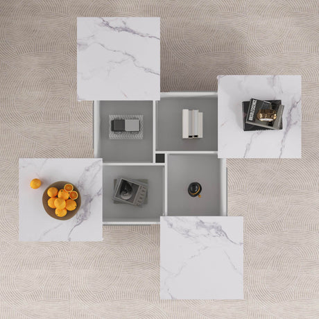 Square Marble Veneer Sliding Top Storage Coffee Table - Sleep Galleria