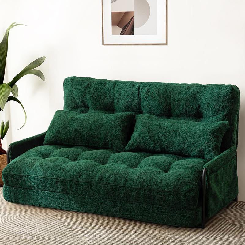 MAXYOYO Adjustable Floor Sofa Couch with 2 Pillows, Boucle Convertible Lazy Sofa Sleeper Bed with Armrest, Double Size, Living Room Furniture