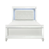 Metallic White Glam Queen Bed Frame With LED Headboard