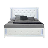 King Contemporary White Tufted Panel Bed Frame With LED Lights