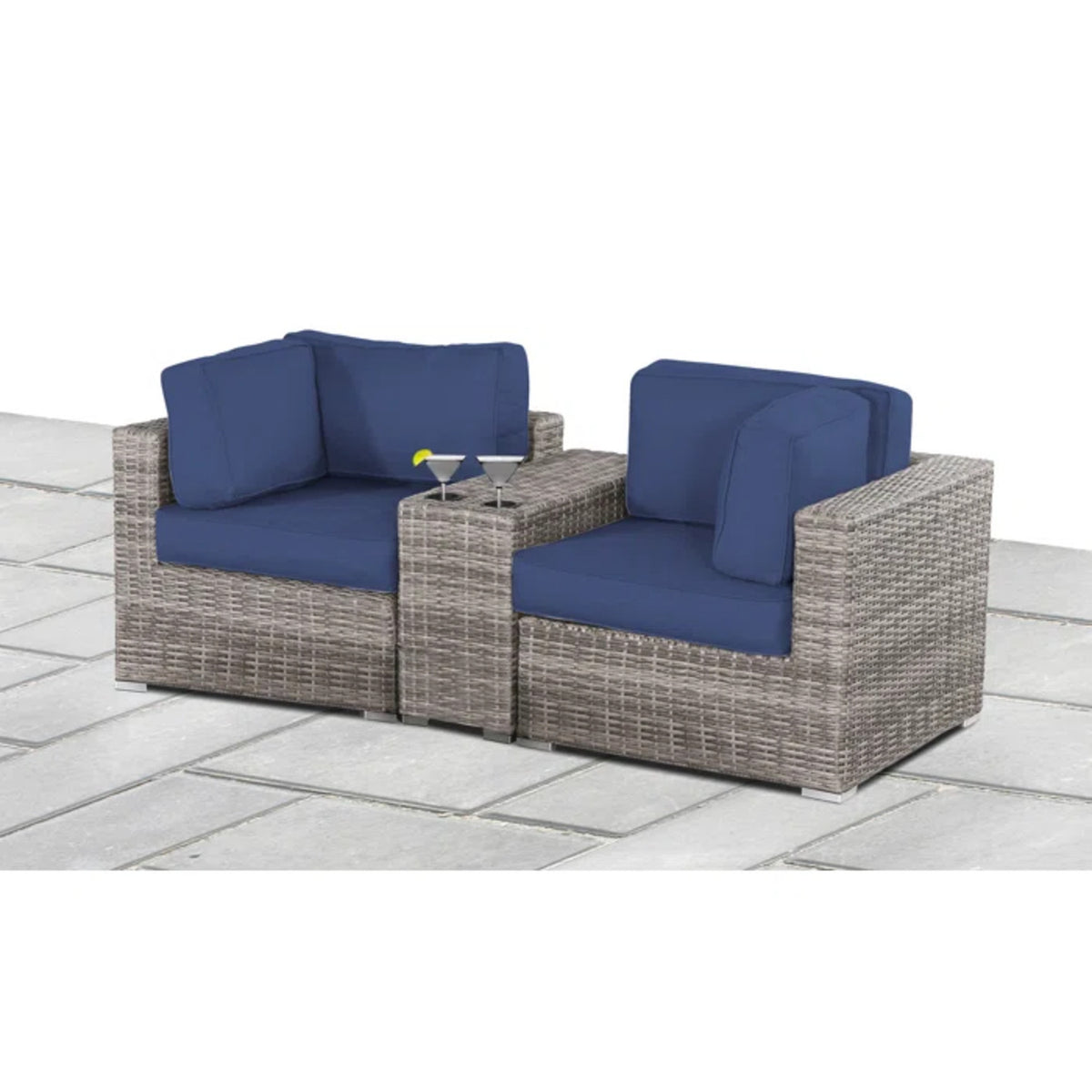 Outdoor Loveseat With Weather-Resistant HDPE Wicker Frame