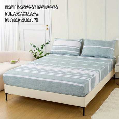 3 - Piece Soft Breathable Striped Polyester Sheet Set - Calmora - Sleep Galleria