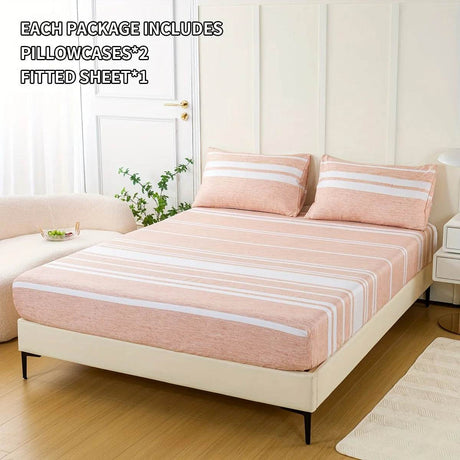 3 - Piece Soft Breathable Striped Polyester Sheet Set - Calmora - Sleep Galleria