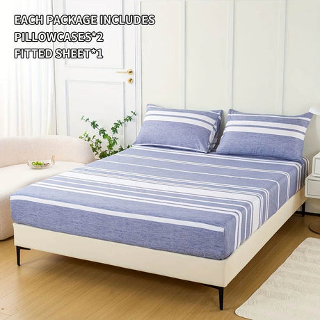 3 - Piece Soft Breathable Striped Polyester Sheet Set - Calmora - Sleep Galleria