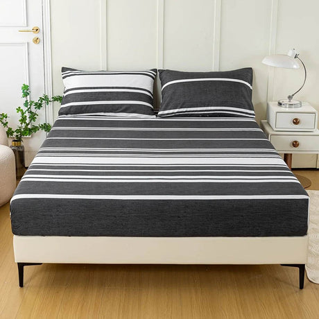 3 - Piece Soft Breathable Striped Polyester Sheet Set - Calmora - Sleep Galleria