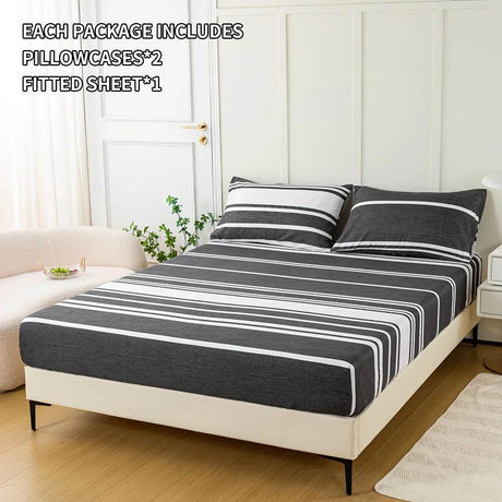 3 - Piece Soft Breathable Striped Polyester Sheet Set - Calmora - Sleep Galleria