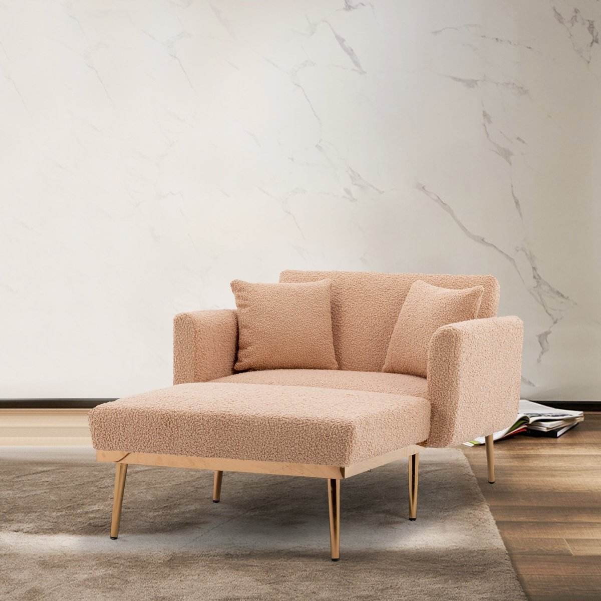 Camel Teddy Plush Foam Accent Chaise Lounge Chair - Sleep Galleria