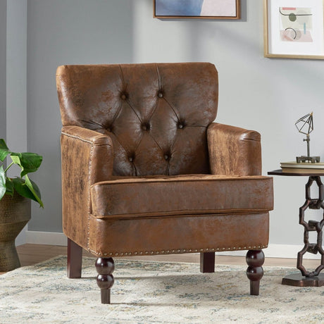 Contemporary Button - Tufted Microfiber Club Chair - Calmora - Sleep Galleria