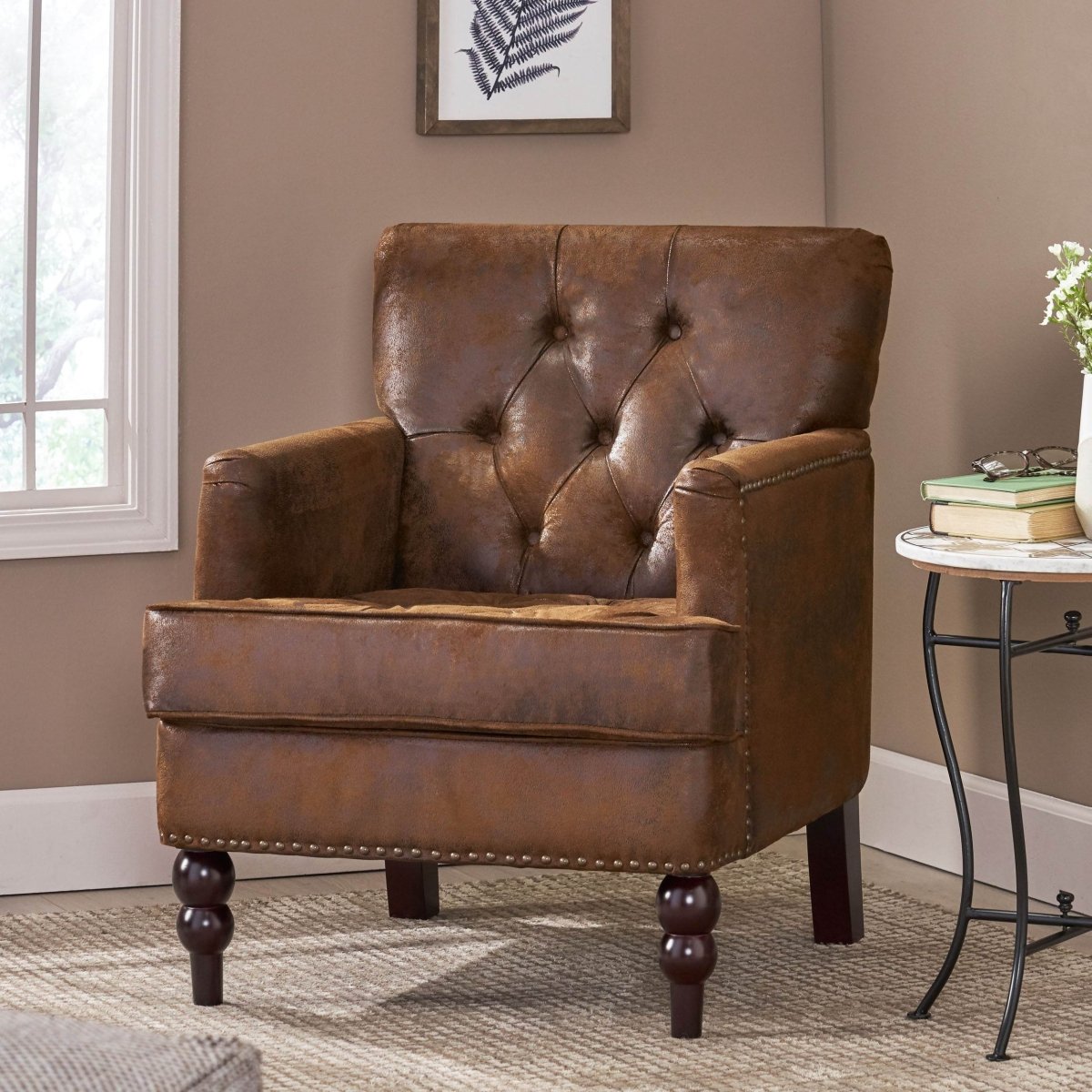 Contemporary Button-Tufted Microfiber Club Chair - Sleep Galleria