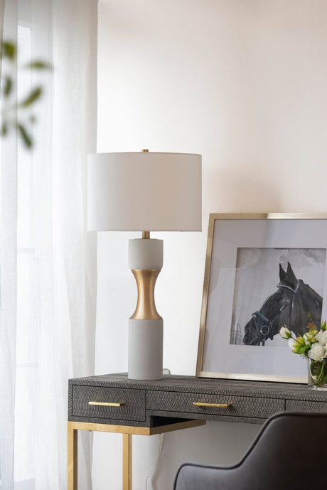 Contemporary Cement Table Lamp With Brass Finish - Calmora - Sleep Galleria