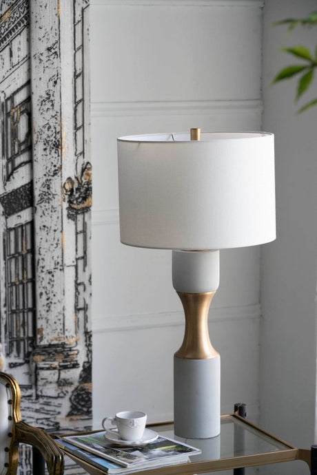 Contemporary Cement Table Lamp With Brass Finish - Calmora - Sleep Galleria