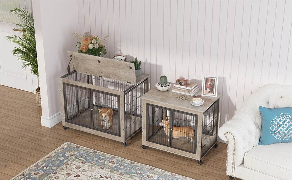 Furniture Style Dog Crate With Rolling Casters And Double Doors - Sleep Galleria