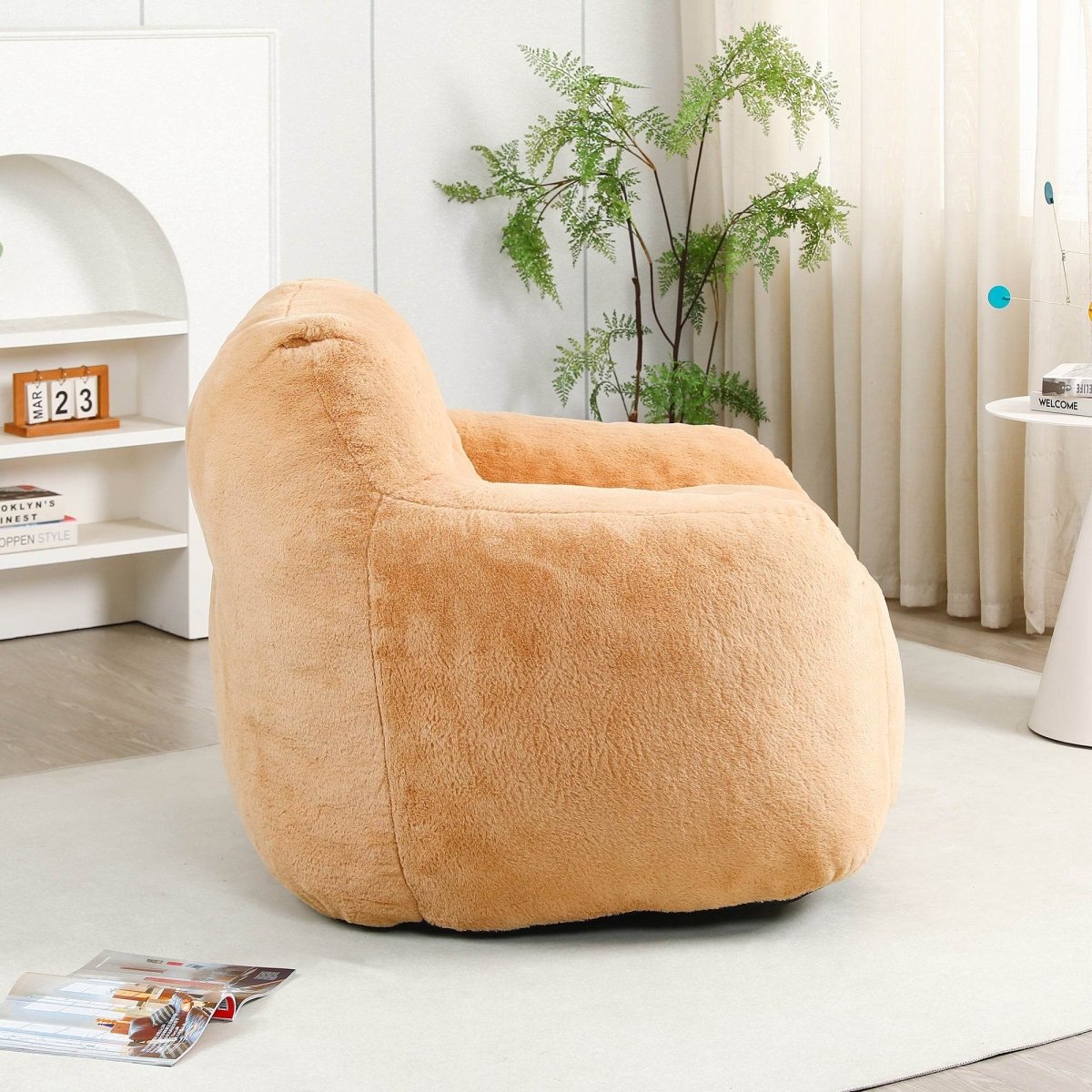 Large Brown Faux Fur Foam Beanbag Chair - Sleep Galleria