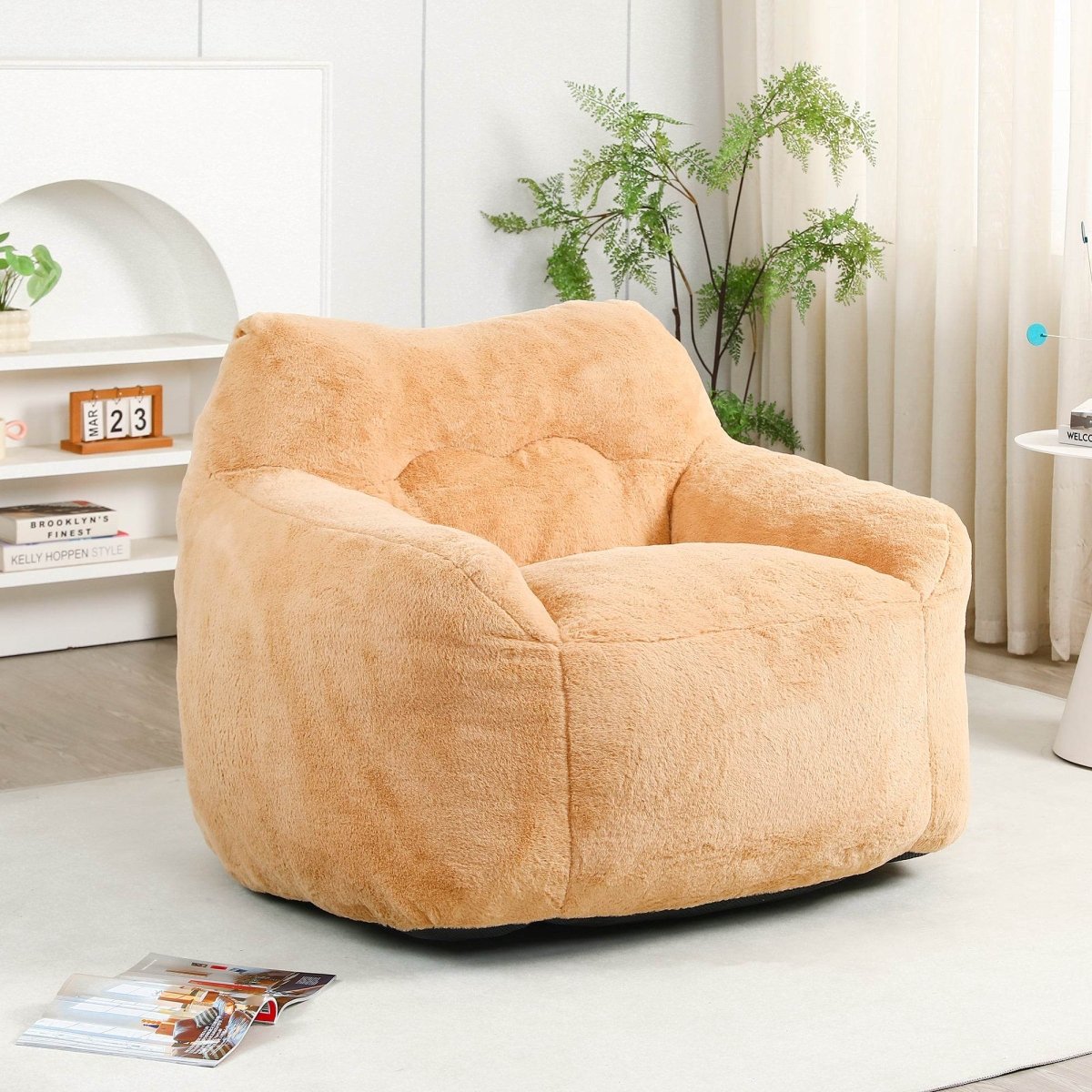 Large Brown Faux Fur Foam Beanbag Chair - Sleep Galleria