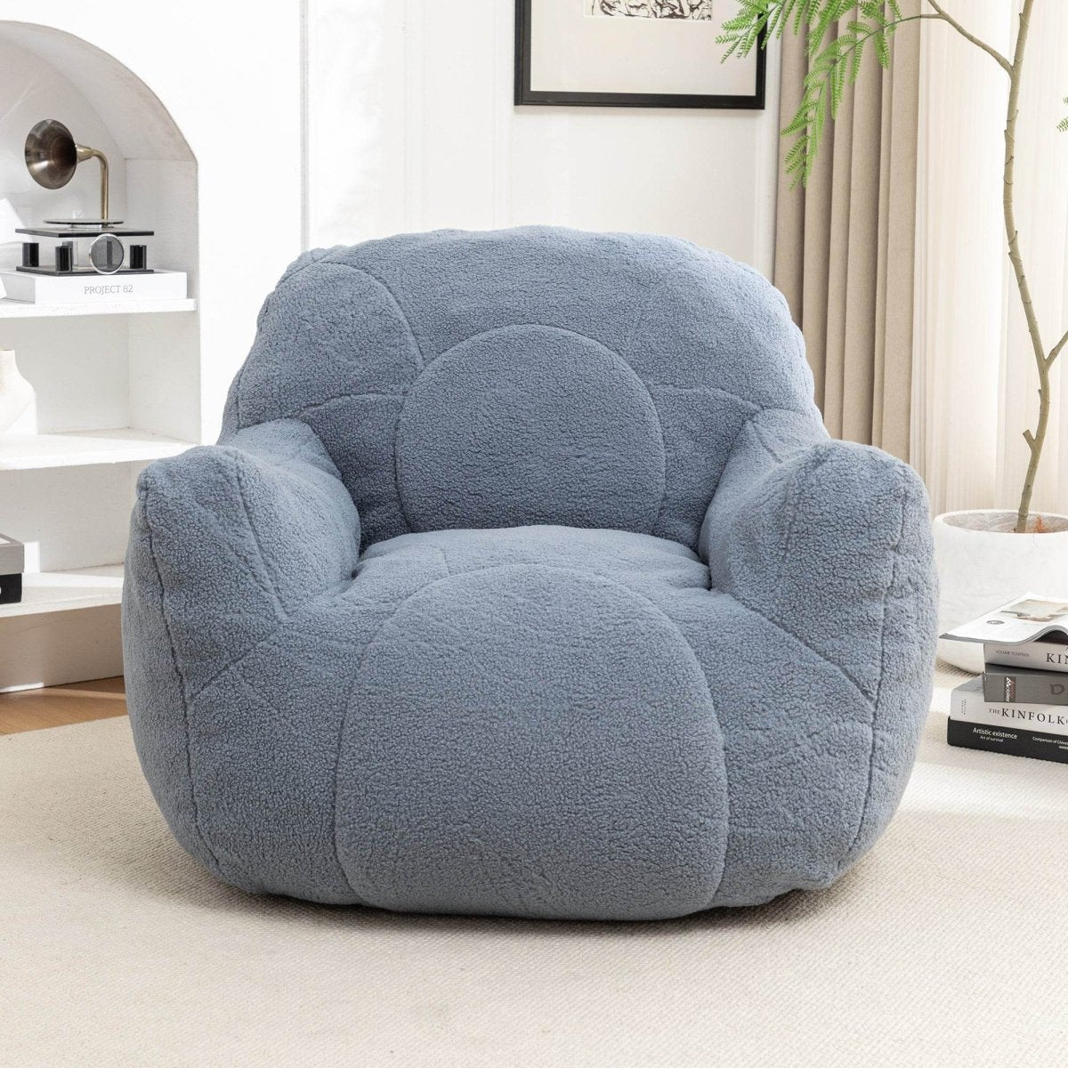 Light Blue Teddy Foam Bean Bag Chair - Calmora - Sleep Galleria