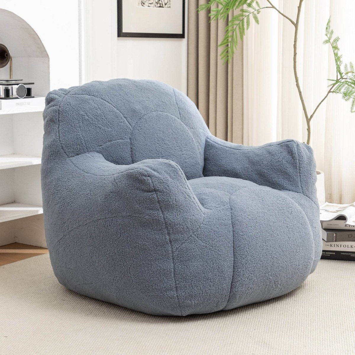 Light Blue Teddy Foam Bean Bag Chair - Calmora - Sleep Galleria