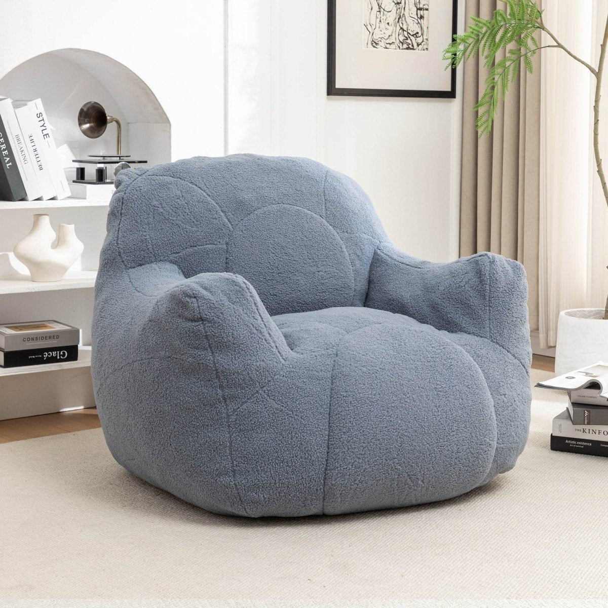 Light Blue Teddy Foam Bean Bag Chair - Calmora - Sleep Galleria