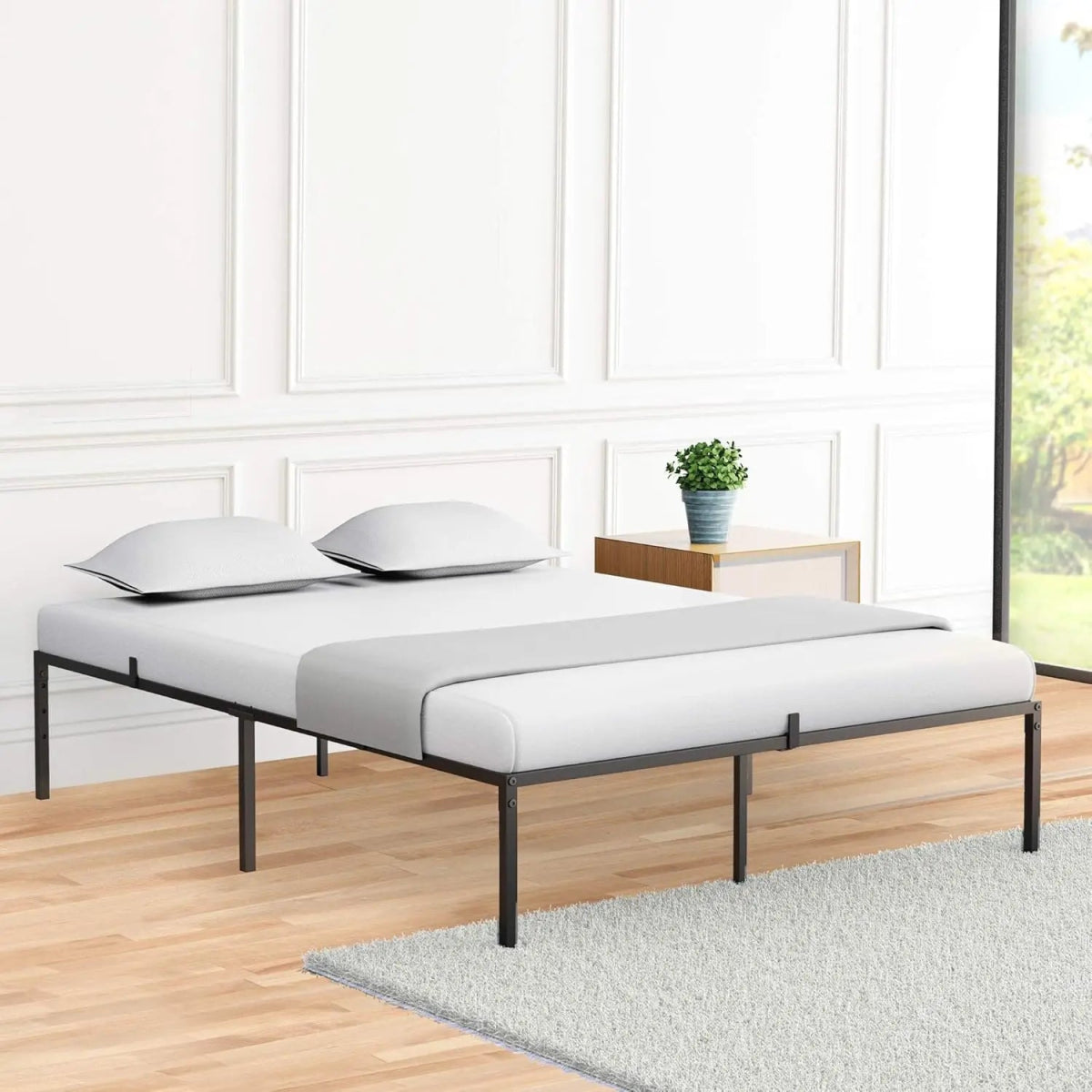 Modern Reinforced Steel No Box Spring Bed Frame - Calmora - Sleep Galleria