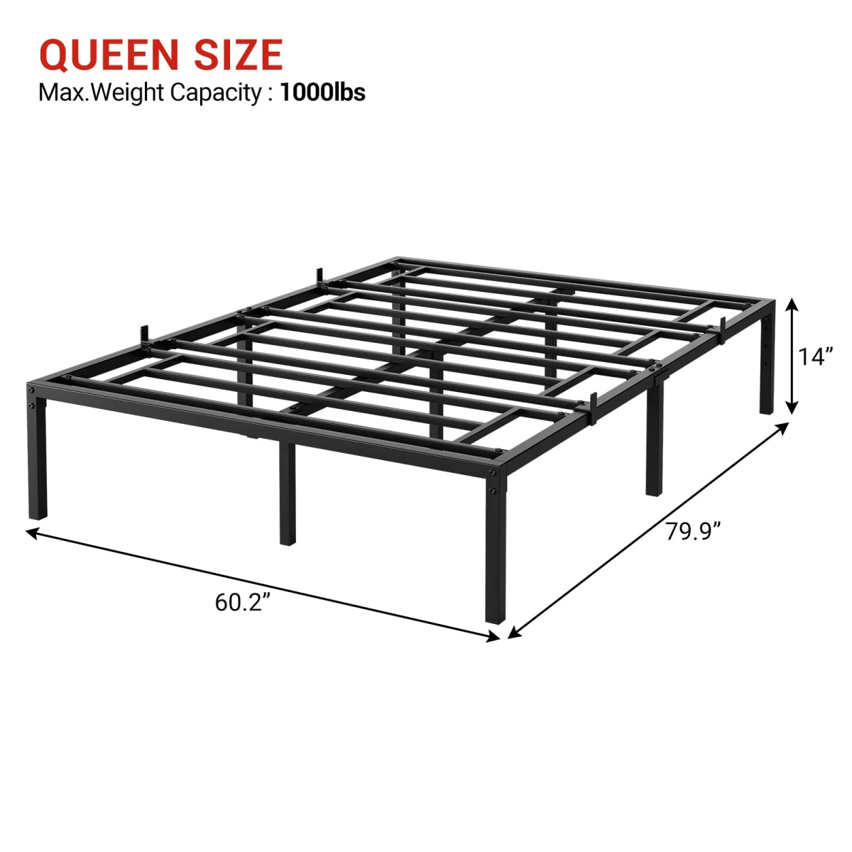 Modern Reinforced Steel No Box Spring Bed Frame - Calmora - Sleep Galleria