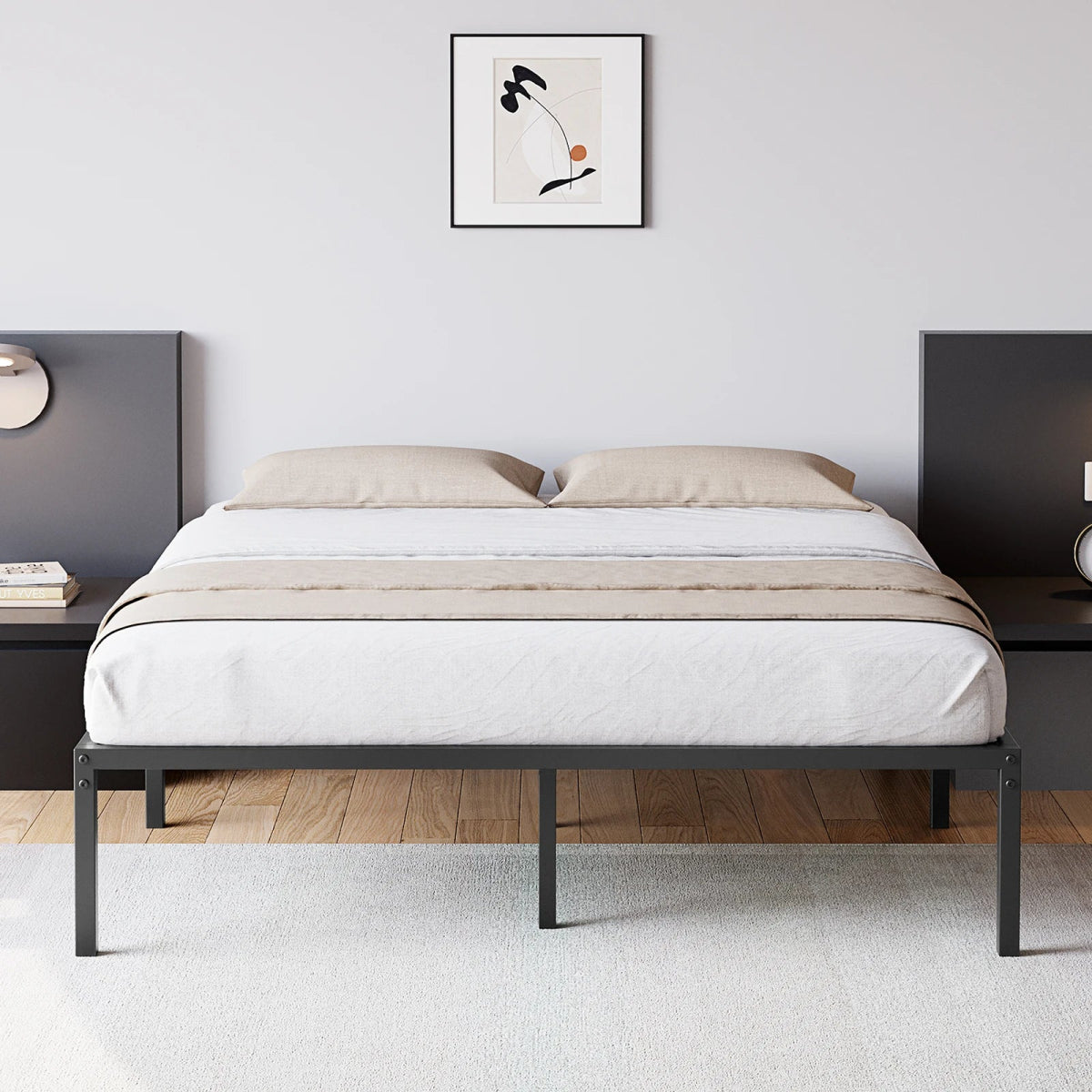 Modern Reinforced Steel No Box Spring Bed Frame - Calmora - Sleep Galleria