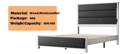 PU Leather Platform Bed Frame with Charging Station and LED Lights - Calmora - Sleep Galleria
