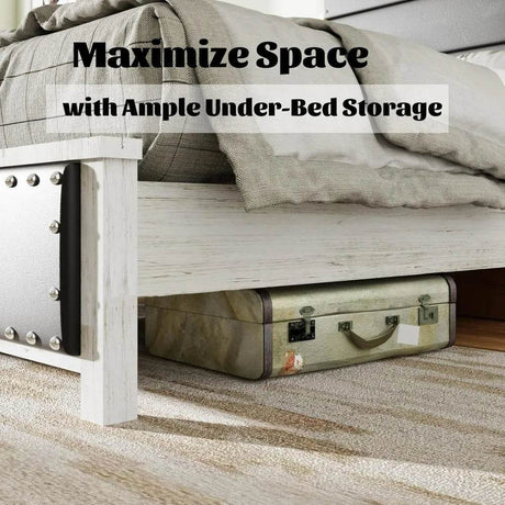 PU Leather Platform Bed Frame with Charging Station and LED Lights - Calmora - Sleep Galleria