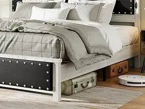 PU Leather Platform Bed Frame with Charging Station and LED Lights - Calmora - Sleep Galleria