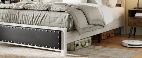 PU Leather Platform Bed Frame with Charging Station and LED Lights - Calmora - Sleep Galleria