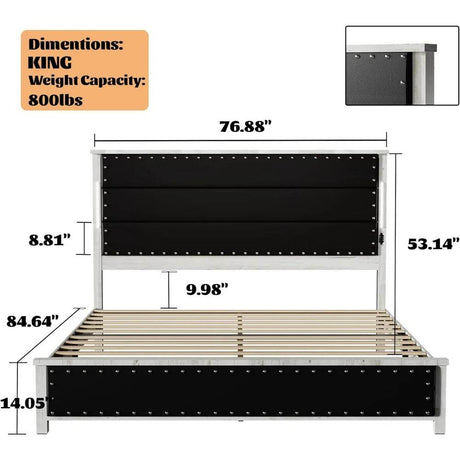 PU Leather Platform Bed Frame with Charging Station and LED Lights - Calmora - Sleep Galleria