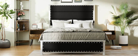 PU Leather Platform Bed Frame with Charging Station and LED Lights - Calmora - Sleep Galleria