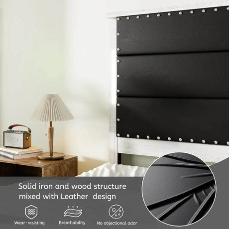 PU Leather Platform Bed Frame with Charging Station and LED Lights - Calmora - Sleep Galleria