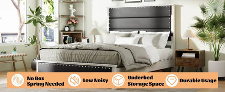 PU Leather Platform Bed Frame with Charging Station and LED Lights - Calmora - Sleep Galleria
