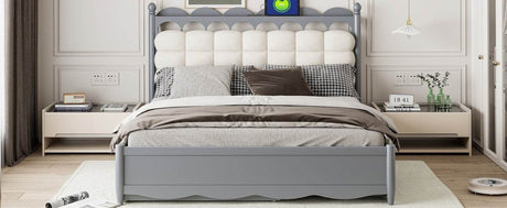 Queen Platform Bed With Trundle Drawers USB Ports Gray - Calmora - Sleep Galleria