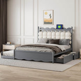 Queen Platform Bed With Trundle Drawers USB Ports Gray - Sleep Galleria