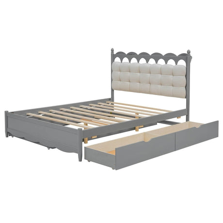 Queen Platform Bed With Trundle Drawers USB Ports Gray - Calmora - Sleep Galleria