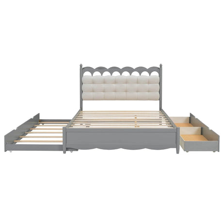 Queen Platform Bed With Trundle Drawers USB Ports Gray - Calmora - Sleep Galleria