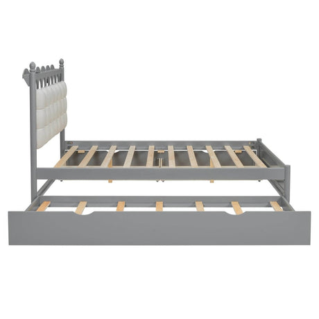 Queen Platform Bed With Trundle Drawers USB Ports Gray - Calmora - Sleep Galleria