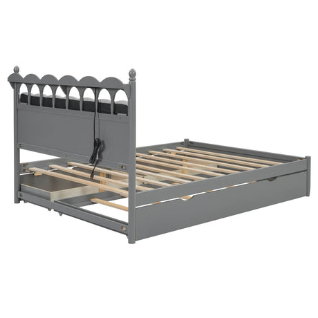 Queen Platform Bed With Trundle Drawers USB Ports Gray - Calmora - Sleep Galleria